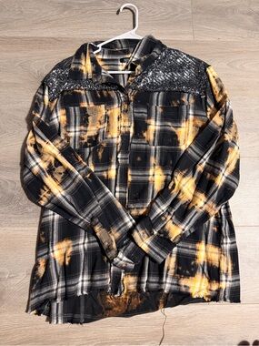 Women’s Black & Yellow Plaid Tunic with Sequin Yoke